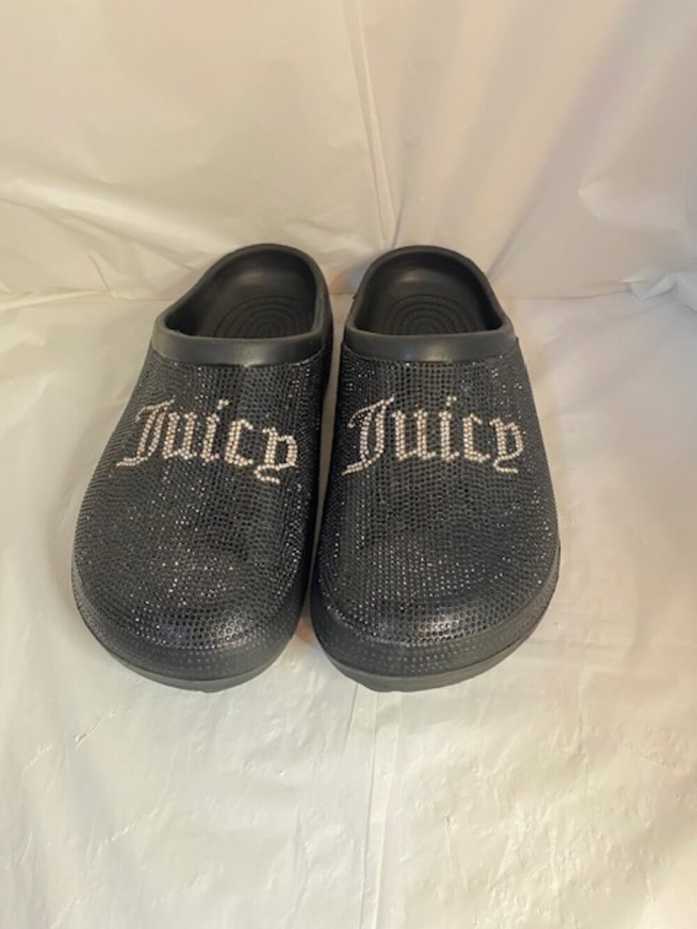 Juicy Couture Cruz Black Sparkle Comfort Clogs, Women's size 8